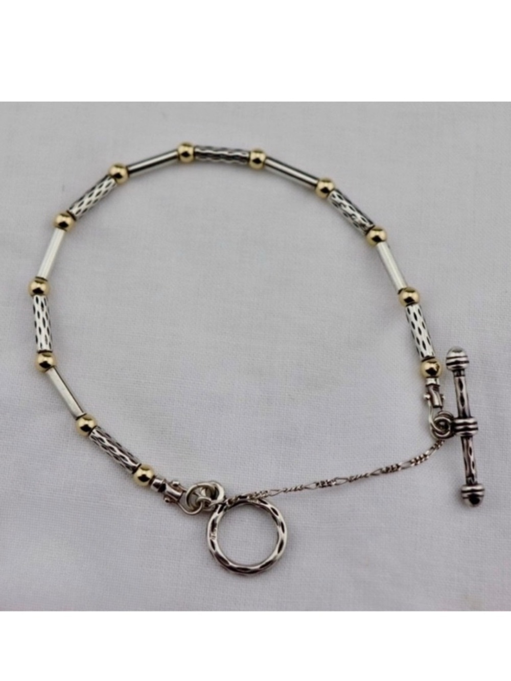 Silpada/Zanfeld Sterling Silver & 14K Embossed Toggle Clasp Bracelet • LIKE NEW